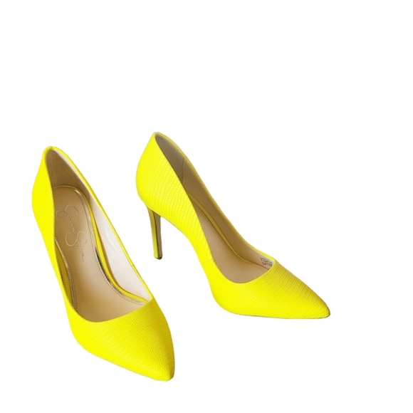 Jessica Simpson Praylee Sour Lemon Bright Yellow Lizard Pattern Stiletto Heels - Picture 2 of 6